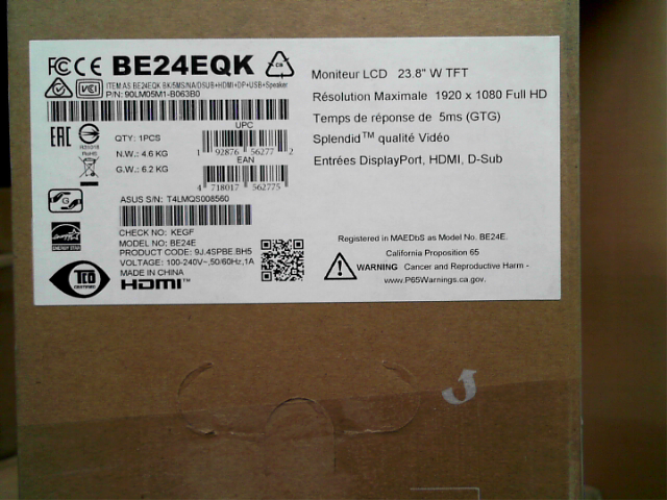 OPEN BOX - ASUS BE24EQK 23.8” Business Monitor with Webcam, 1080P Full HD IPS, Eye Care, DisplayPort HDMI, Frameless, Built-in Adjustable 2MP Webcam, Mic Array, Stereo Speaker, Video Conference 24" Webcam