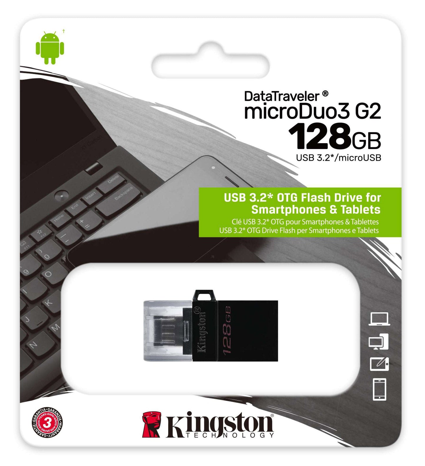 Kingston DataTraveler microDuo 3.0 G2 128GB USB Flash Drive + microUSB (Android/OTG) Canada Retail