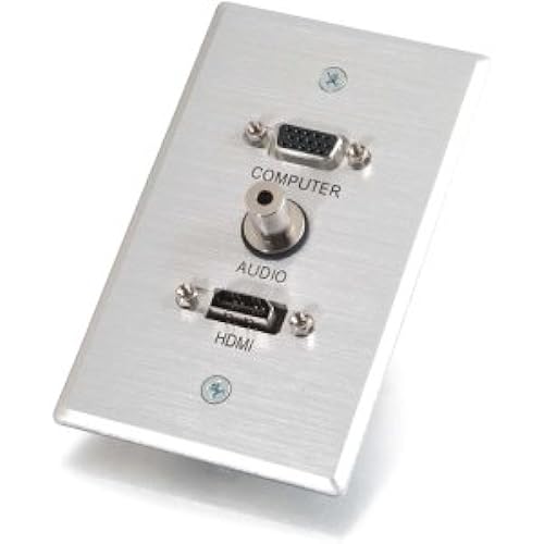 C2G 41034 HDMI, VGA and 3.5mm Audio Pass Through Single Gang Wall Plate, Brushed Aluminum