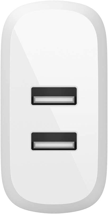 Belkin Dual USB Charger 24W USB-A Charger, White & Braided Lightning Cable (Boost Charge Lightning to USB Cable for iPhone MFi-Certified iPhone Charging Cable, 6.5ft/2m, White (CAA002bt2MWH) Standalone Charger + Lightning Cable