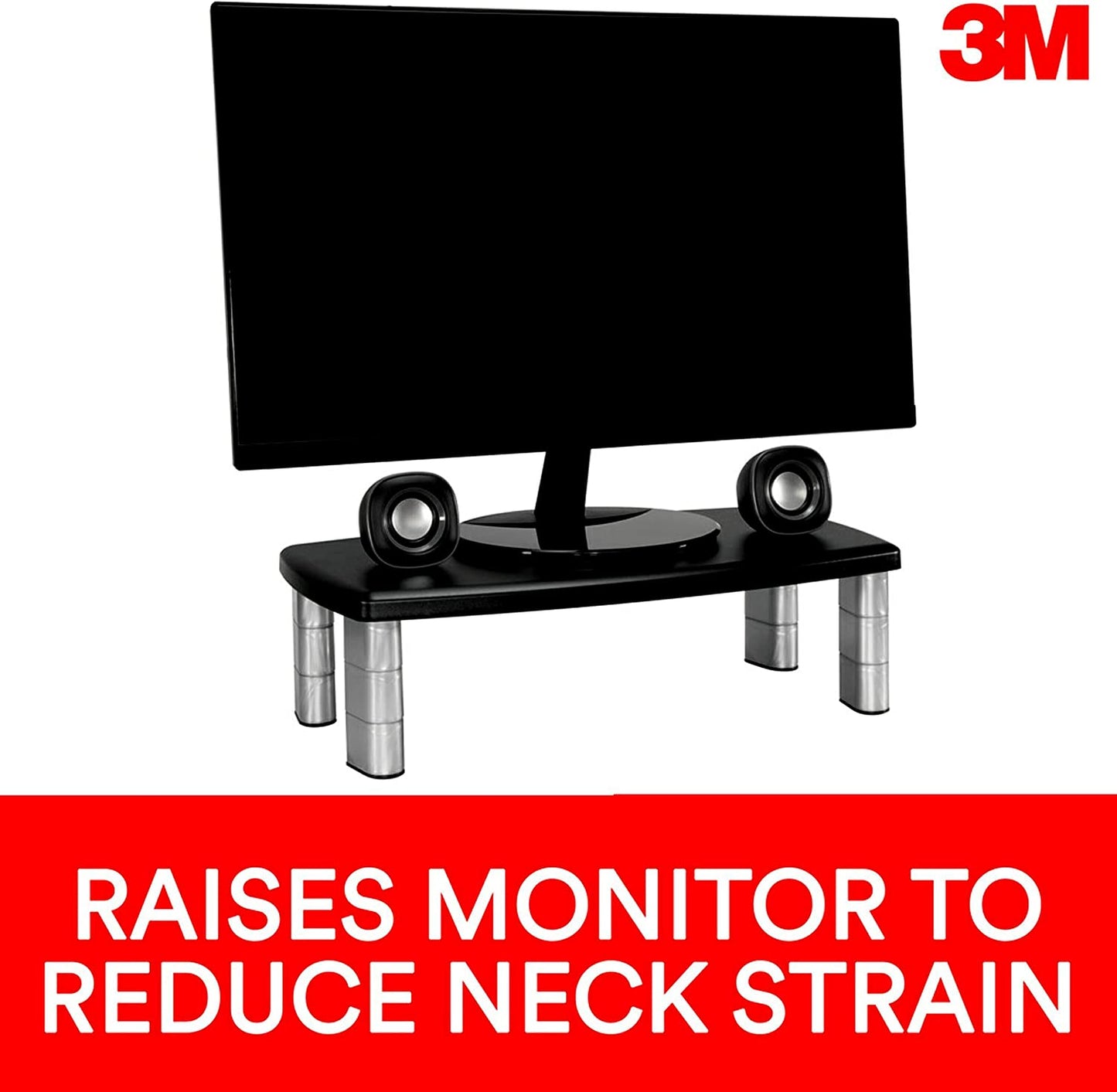 3M Extra Wide Adjustable Monitor Stand, Three Leg Segments Simply Adjust Height from 1" to 5 7/8", Sturdy Platform Holds Up to 40 lbs, 16 - inch Space Between Columns for Storage, Silver/Black (MS90B) 20 - Inches Wide 1 Pack - Dealtargets.ca