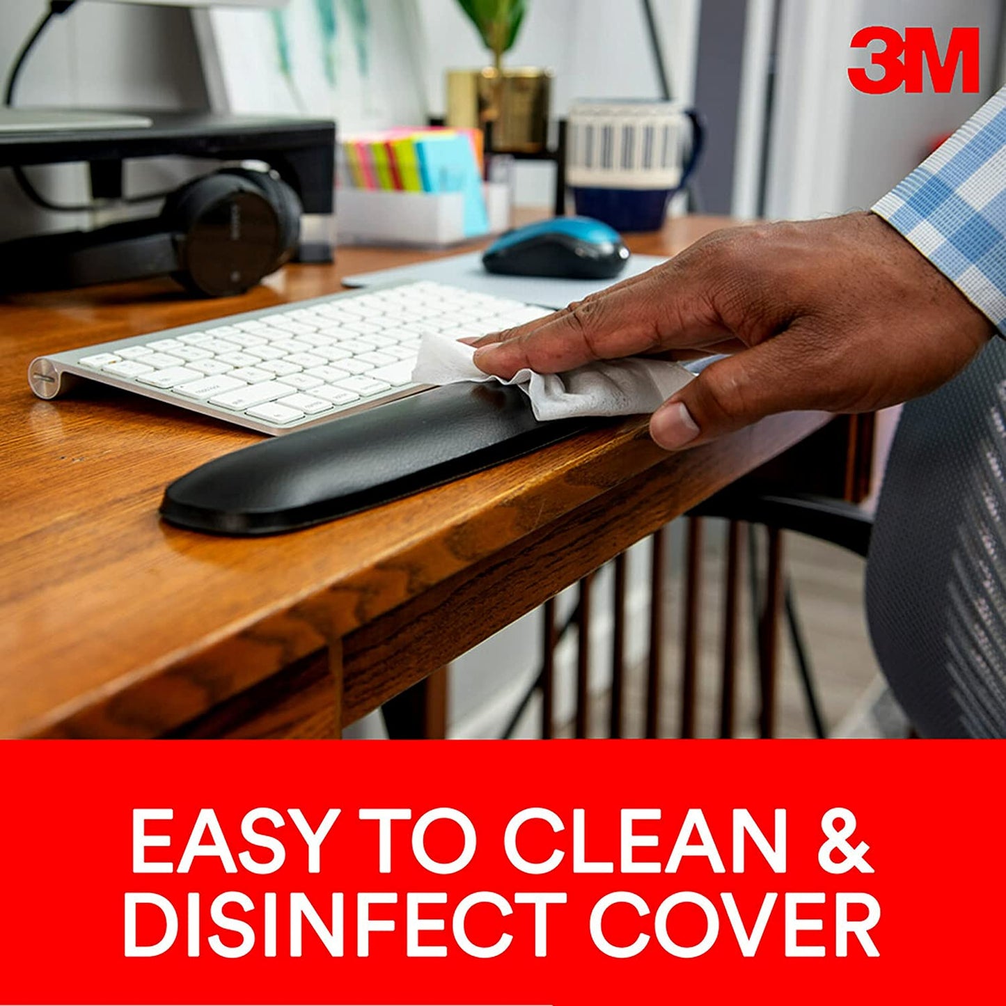 3M Keyboard and Mouse Wrist Rest, 25" Long, Ergonomic Gel with Antimicrobial Protection, Black Leatherette 25" Leatherette Cover - Dealtargets.ca