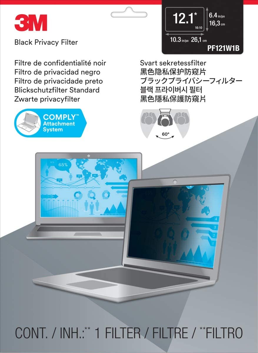 3M Privacy Filter - 3M PF12.1W Widescreen Laptop privacy screen (16:10) Black 10 3/8 x 6 1/2 Inch - Dealtargets.ca