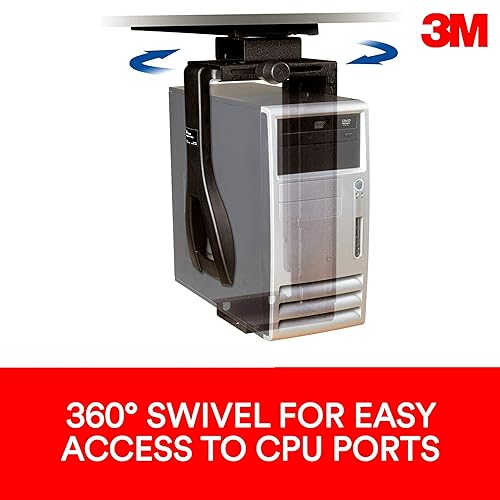 3M Under - Desk CPU Holder, 17" Track, 360 Degree Swivel, Width & Height Adjustable, Under - Desk Computer Tower Mount - Dealtargets.ca