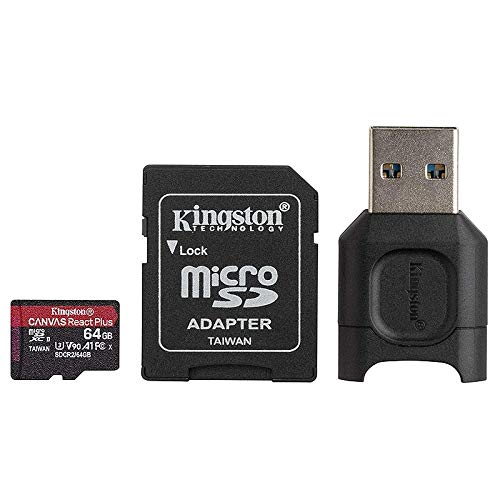 Kingston 64GB microSDXC Canvas React Plus 285MB/s Read UHS-II, C10, U3, V90, A1 Memory-Card +Adapter (MLPMR2/64GBCR)