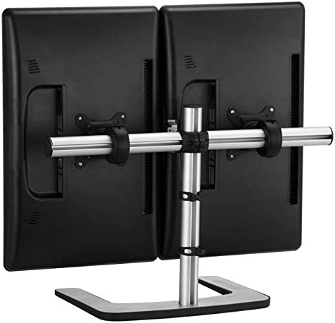 Atdec VFS-DH Dual Freestanding Horizontal Desk Monitor Mount (Supports two displays horizontally up to 27?) with horizontal or vertical orientation, swivelling heads and QuickShift mechanism, Silver,Polished Silver