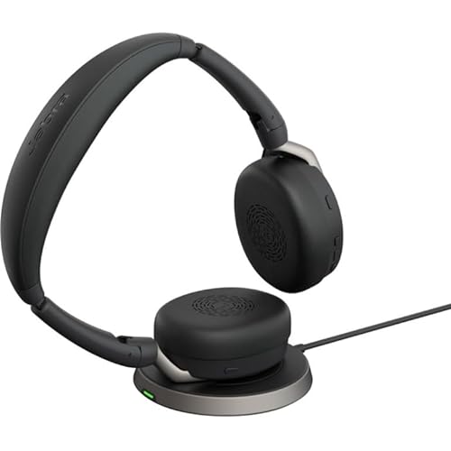 Jabra Evolve2 65 Flex Stereo Headset with Bluetooth, Wireless Charging Pad - Noise-Cancelling ClearVoice Technology & Hybrid Active Noise Cancellation - Certified for Microsoft Teams - Black USB-C MS Teams