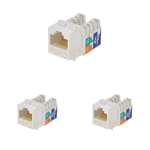 Monoprice Cat5E Punch Down Keystone Jack - Supports 22-24AWG Solid Wire, White (Pack of 3) White 1 Count (Pack of 3)
