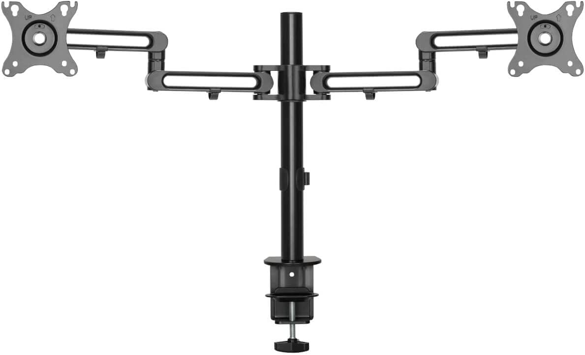 Tripp Lite Dual Monitor Full-Motion Flex-Arm, 13-27 inch Displays, Desktop Clamp Mount, VESA-Compliant, 360-Degree Rotation for Portrait/Landscape, 90-Degree Swivel, 5-Year Warranty (DDR1327SDFC-1)