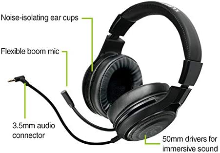 IOGEAR Kaliber NUKLEUS Gaming Headset - Xbox One S/Xbox One - PS4 - PC/Mac & Mobile Devices - 50mm Drivers - Built-in Volume Control - 3.5mm 4-Pole Stereo Plug - Includes Y Adapter for PCs - GHG601