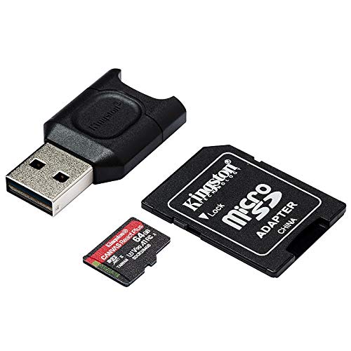 Kingston 64GB microSDXC Canvas React Plus 285MB/s Read UHS-II, C10, U3, V90, A1 Memory-Card +Adapter (MLPMR2/64GBCR)