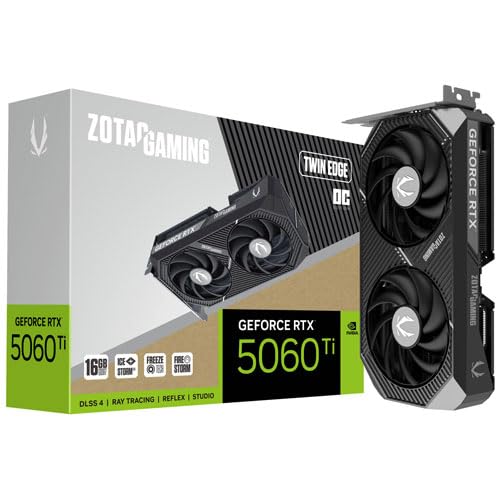 ZOTAC Gaming GeForce RTX 5060 Ti 16GB Twin Edge OC DLSS 4 16GB GDDR7 128-bit 28 Gbps PCIE 5.0 Gaming Graphics Card, IceStorm 2.0 Cooling, SFF-Ready, ZT-B50620H-10M