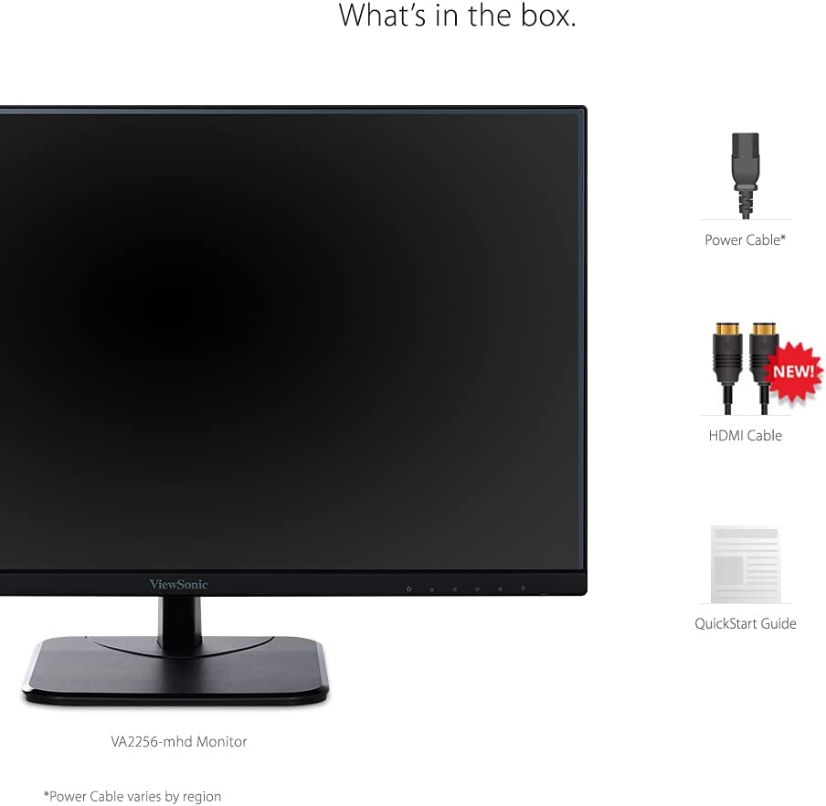 ViewSonic VA2256-MHD 22 Inch IPS 1080p Monitor with Ultra-Thin Bezels, HDMI, DisplayPort and VGA Inputs for Home and Office 22-Inch
