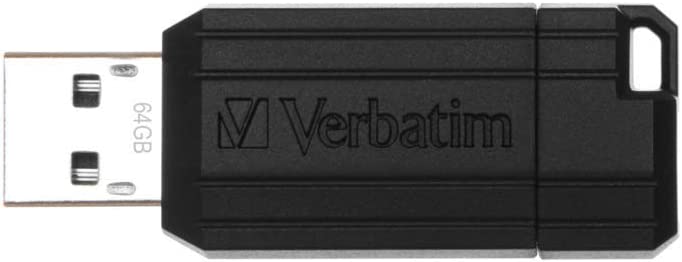 Verbatim 64GB PinStripe Retractable USB 2.0 Flash Thumb Drive with Microban Antimicrobial Product Protection – Black Single 64 GB