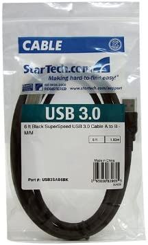 StarTech.com 6 ft / 2m Black SuperSpeed USB 3.0 Cable A to B - USB 3 A (m) to USB 3 B (m) (USB3SAB6BK)