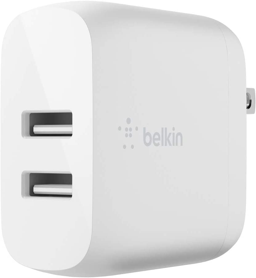 Belkin Dual USB Charger 24W USB-A Charger, White & Braided Lightning Cable (Boost Charge Lightning to USB Cable for iPhone MFi-Certified iPhone Charging Cable, 6.5ft/2m, White (CAA002bt2MWH) Standalone Charger + Lightning Cable