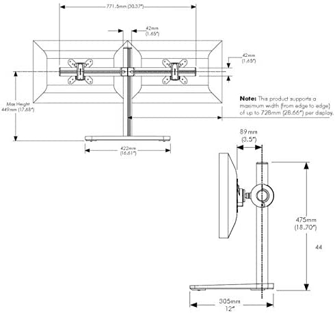 Atdec VFS-DH Dual Freestanding Horizontal Desk Monitor Mount (Supports two displays horizontally up to 27?) with horizontal or vertical orientation, swivelling heads and QuickShift mechanism, Silver,Polished Silver
