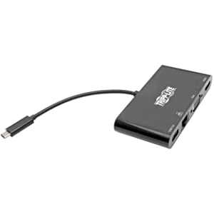 Tripp Lite USB-C Hub with 4K HDMI, 1080P VGA, Gigabit Ethernet, USB-A 3.0, Thunderbolt 3, DisplayPort Alt Mode, 5 Gbps, Black (U444-06N-HV4GUB) Black USB/GbE/VGA/HDMI