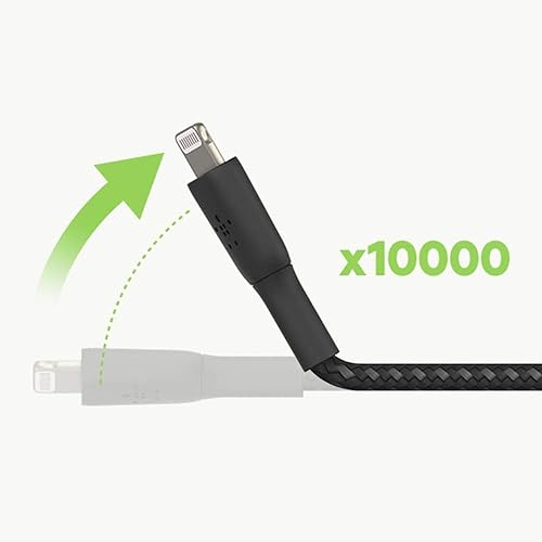 Belkin iPhone Charging Cable (Braided Lightning Cable Tested to Withstand 1000+ Bends) Lightning to USB Cable, MFi-Certified iPhone Charging Cord (3ft/1m, White) (CAA002bt1MWH) Braided 3.3 FT White