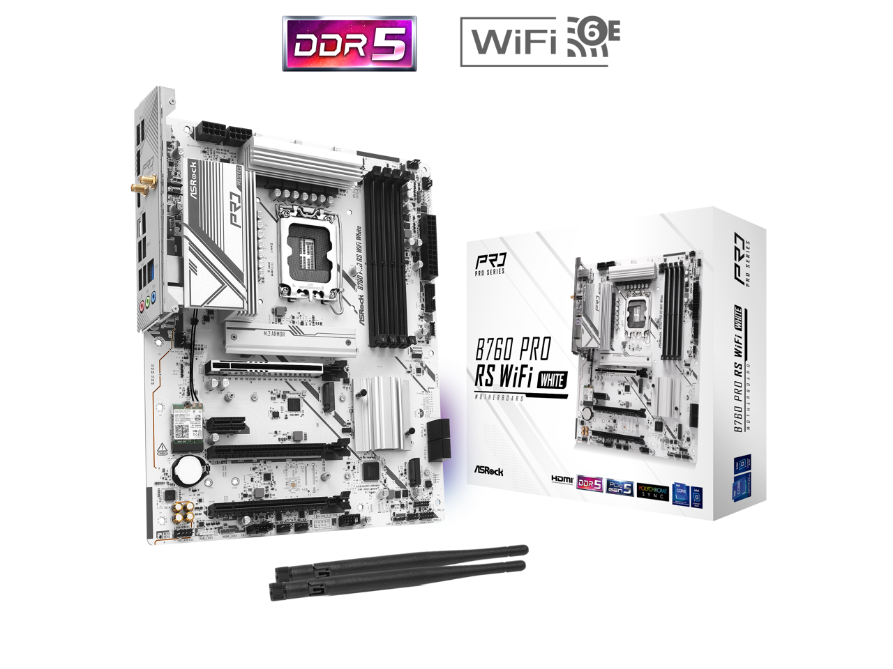 ASRock B760 Pro RS WiFi White LGA 1700 Intel B760 SATA 6Gb/s ATX Motherboard