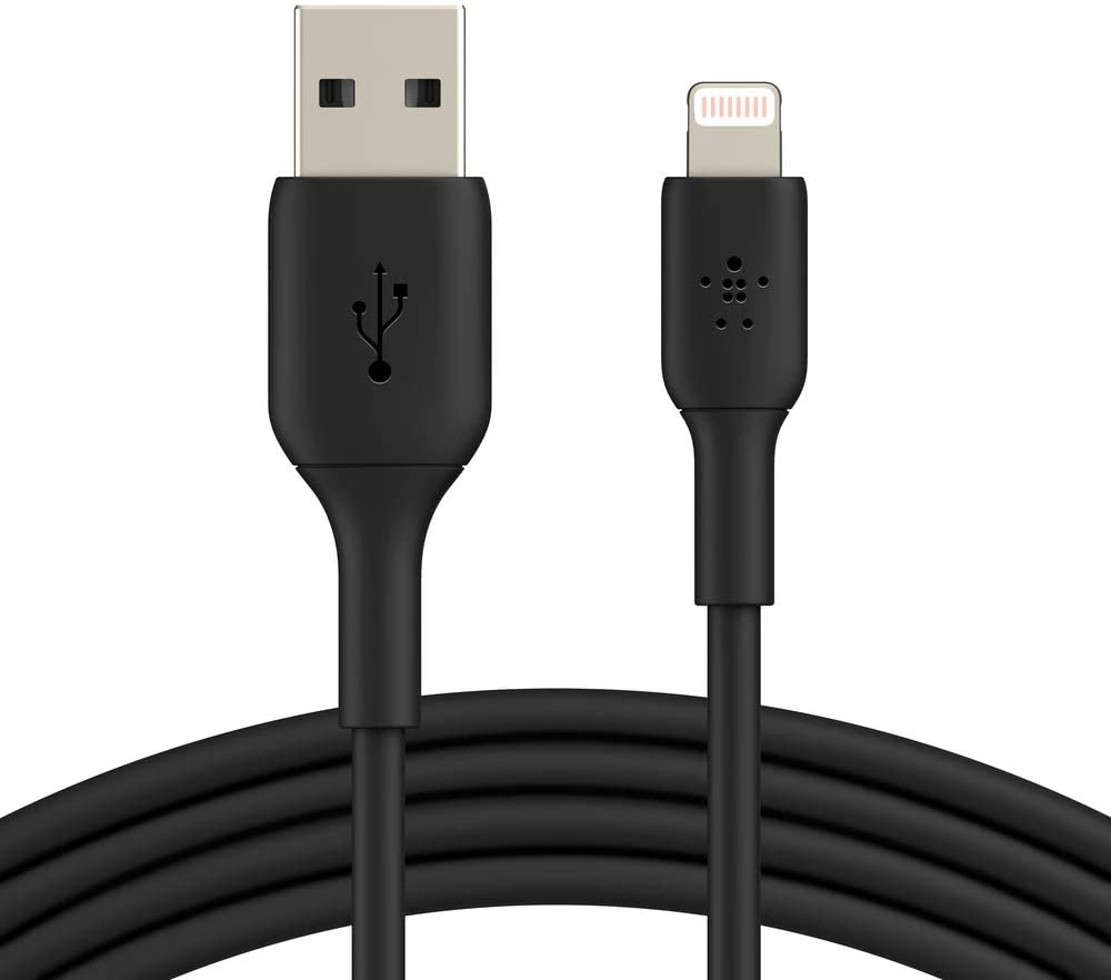 Belkin Lightning Cable (Boost Charge Lightning to USB Cable for iPhone, iPad, AirPods) MFi-Certified iPhone Charging Cable (6.5ft/2m, Black) PVC 6.6 FT Black