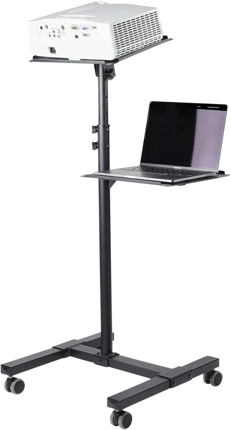 StarTech.com Mobile Projector and Laptop Stand/Cart - Heavy Duty Portable Projector Stand (2 Shelves, hold 22lb/10kg each) - Height Adjustable Rolling Presentation Cart w/Lockable Wheels (ADJPROJCART)