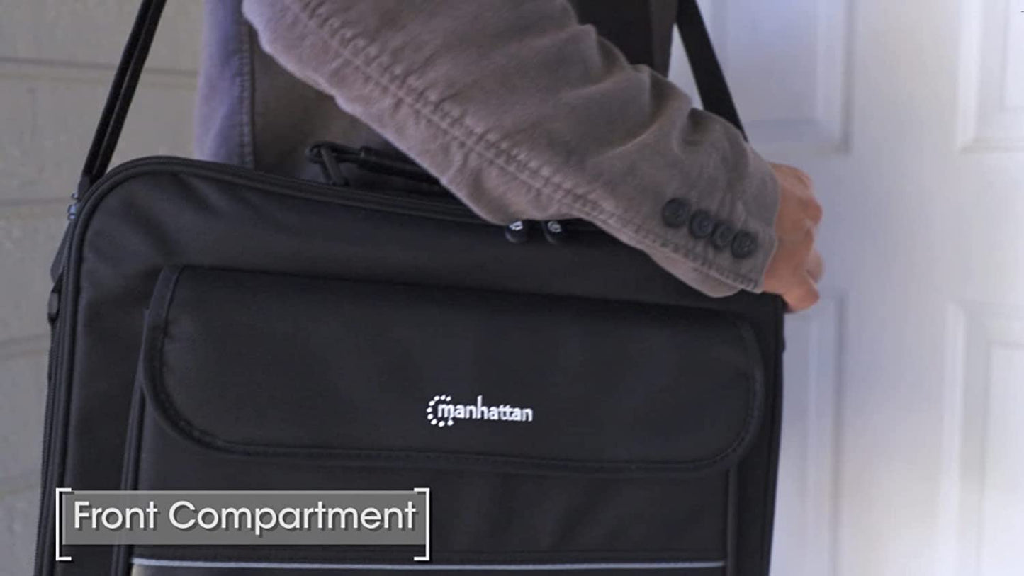 Manhattan 17 Inch Laptop Briefcase Shoulder Bag, Ultra-Lightweight & Padded Compartments, for Carrying Laptop, Notebook, Macbook, Tablet, Black, 3 Yr Mfg Warranty - 421560