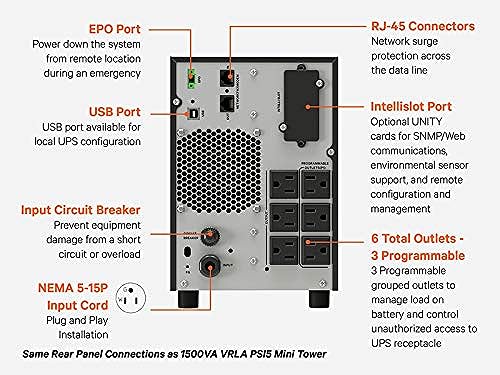 Vertiv Liebert PSI5 Lithium-Ion UPS -1500VA/13500W 120V Mini Tower Line Interactive AVR | UPS Lithium Battery Backup | Single Phase (PSI5-1500MT120LI) Lithium Ion 1500VA/1350W Tower