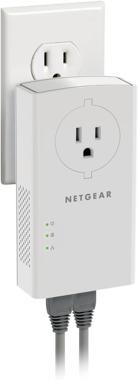 NETGEAR Powerline adapter Kit, 2000 Mbps Wall-plug, 2 Gigabit Ethernet Ports with Passthrough + Extra Outlet (PLP2000-100PAS) 2 Gbps Kit with Extra Outlet