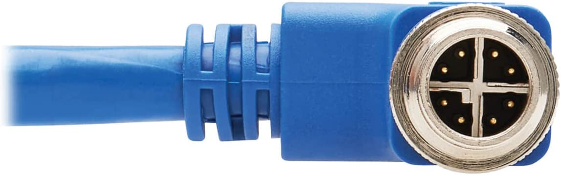 Tripp Lite M12 X-Code Cat6a Shielded Ethernet Cable, Right-Angle M12 Cable, 10G F/UTP CMR-LP (M/M), IP68, 60W Power Over Ethernet, Blue, 3.3 Feet / 1 Meter, (NM12-6A3-01M-BL) Right-Angle M12 3.3 ft / 1M