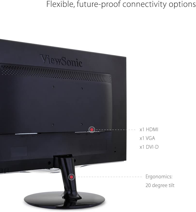 ViewSonic VX2452MH 24 Inch 2ms 60Hz 1080p Gaming Monitor with HDMI DVI and VGA inputs, Black 24-Inch