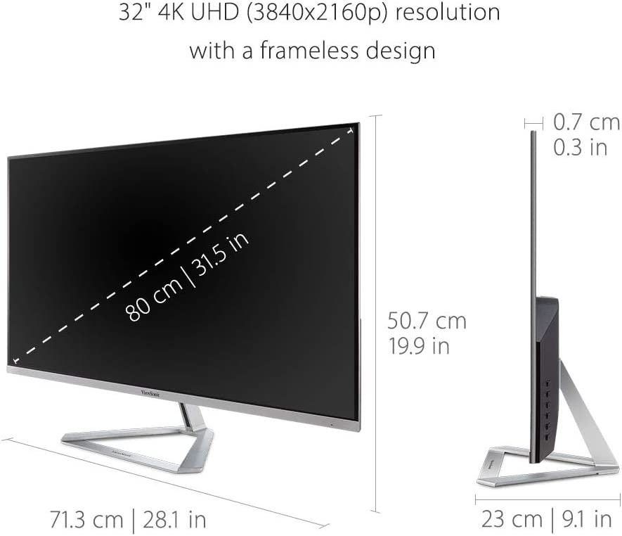 ViewSonic VX3276-4K-MHD 32 Inch 4K UHD Monitor with Ultra-Thin Bezels, HDR10 HDMI and DisplayPort for Home and Office 32-Inch 4K UHD