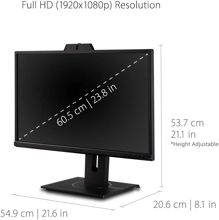 ViewSonic VG2440V 24 Inch 1080p IPS Video Conferencing-Monitor with Integrated 2MP-Camera, Microphone, Speakers, Eye Care, Ergonomic Design, HDMI DisplayPort VGA Inputs for Home and Office 24-Inch WebCam