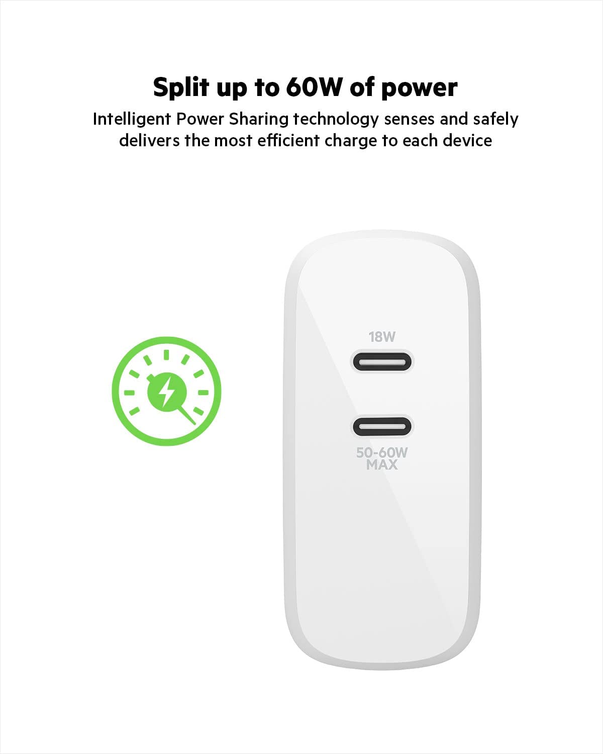 Belkin USB-PD GaN Charger 68W (USB-C iPhone Fast Charger, MacBook Pro Charger, iPad Pro, Pixel, Galaxy, More), USB-C Power Delivery with 2M (6.6ft) PVC USB-C to USB-C Charging Cable (WCH003dq)