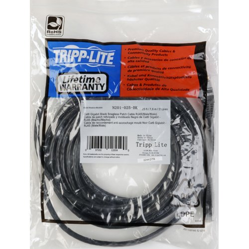 Tripp Lite N201-002-BK 2 Feet Cat6 Gigabit Snagless Patch Cable RJ45M/M (Black) 2-ft. Black