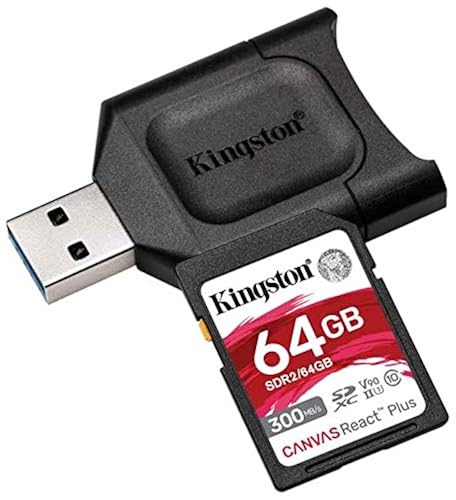 Kingston 64GB SDXC Canvas React Plus 300MB/s Read UHS-II, C10, U3, V90 Memory Card (MLPR2/64GBCR)