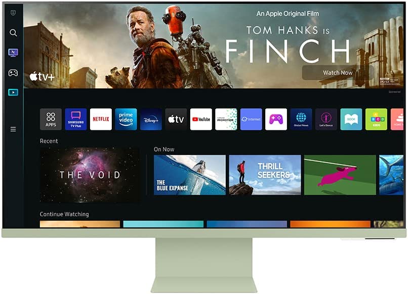SAMSUNG M8 Series 32-Inch 4K UHD Smart Monitor & Streaming TV with Slim-fit Webcam for PC-less Experience, Netflix, HBO, Prime VOD, & more, Apple Airplay, WiFI, BT, Built-in Speakers, 2022, Green Spring Green 32-inch M80B Adjustable Stand