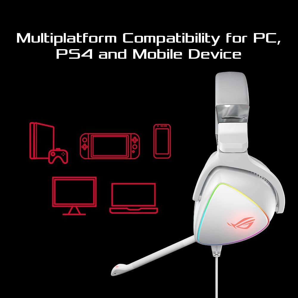 ASUS RGB Gaming Headset ROG Delta | Hi-Res ESS Quad-DAC, Circular RBG Lighting Effect | USB-C Connector for PCs, Consoles, and Mobile Gaming | Gaming Headphones with Detachable Mic Delta (Wired) White