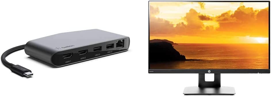 Belkin Thunderbolt 3 Dock Mini W/ Thunderbolt 3 Cable & HP VH240a 23.8-Inch Full HD 1080p IPS LED Monitor with Built-in Speakers and VESA Mounting - Black