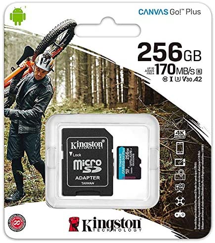 Kingston Canvas Go Plus Class 10 UHS-I A2 U3 microSDXC Card, 256GB w/Adapter