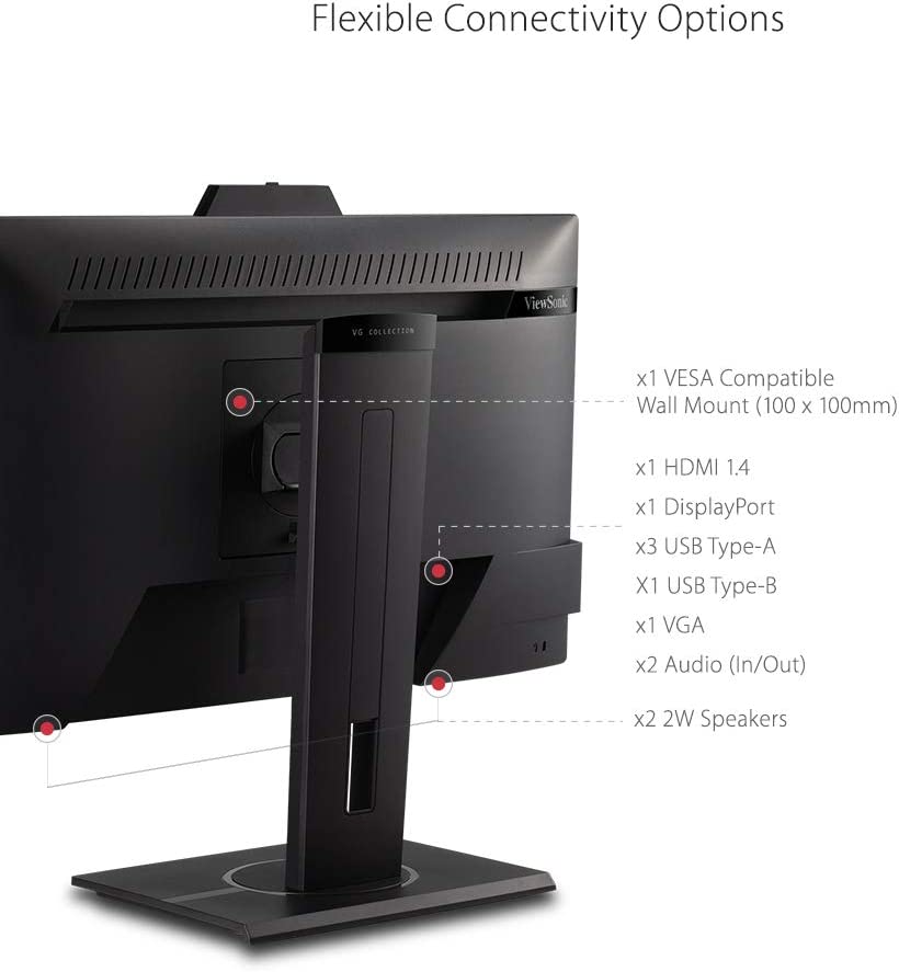 ViewSonic VG2440V 24 Inch 1080p IPS Video Conferencing-Monitor with Integrated 2MP-Camera, Microphone, Speakers, Eye Care, Ergonomic Design, HDMI DisplayPort VGA Inputs for Home and Office 24-Inch WebCam