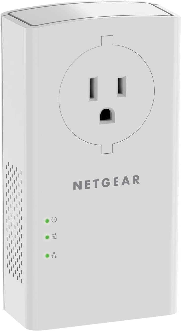 NETGEAR Powerline adapter Kit, 2000 Mbps Wall-plug, 2 Gigabit Ethernet Ports with Passthrough + Extra Outlet (PLP2000-100PAS) 2 Gbps Kit with Extra Outlet