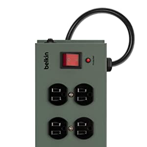 Belkin Power Strip Surge Protector - 10 AC Outlets, 15ft Heavy Duty Metal Extension Cord with Wall Mount Holes for Home, Office, Travel, Computer Desktop, Laptop & Phone Charging Brick 1 Pack