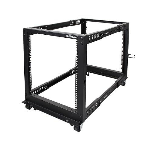 StarTech.com 4-Post 12U Mobile Open Frame Server Rack, 19in Network Rack with Wheels, Rolling Rack for Computer/AV/Data/IT Equipment - Casters, Leveling Feet or Floor Mounting (4POSTRACK12U) 12U Rack