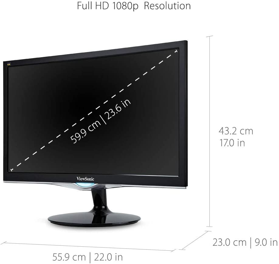 ViewSonic VX2452MH 24 Inch 2ms 60Hz 1080p Gaming Monitor with HDMI DVI and VGA inputs, Black 24-Inch
