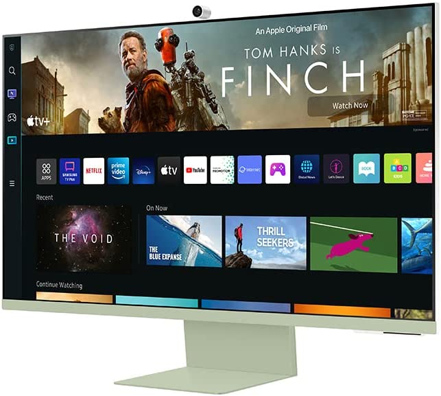 SAMSUNG M8 Series 32-Inch 4K UHD Smart Monitor & Streaming TV with Slim-fit Webcam for PC-less Experience, Netflix, HBO, Prime VOD, & more, Apple Airplay, WiFI, BT, Built-in Speakers, 2022, Green Spring Green 32-inch M80B Adjustable Stand