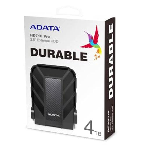 ADATA HD710 Pro 4TB USB 3.1 IP68 Waterproof/Shockproof/Dustproof Ruggedized External Hard Drive, Black (AHD710P-4TU31-CBK) Black Pro 4 TB