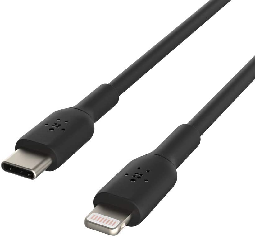 Belkin USB-C to Lightning Cable (iPhone Fast Charging Cable for iPhone 8 or later) Boost Charge MFi-Certified iPhone USB-C Cable, 3ft/1m, Black, Model: CAA003bt1MBK Black 3.3 ft PVC USB C Cable
