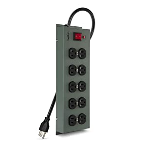Belkin Power Strip Surge Protector - 10 AC Outlets, 15ft Heavy Duty Metal Extension Cord with Wall Mount Holes for Home, Office, Travel, Computer Desktop, Laptop & Phone Charging Brick 1 Pack