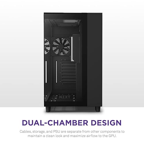 NZXT H9 Mid-Tower Gaming PC Case - 3 RGB Fans, Glass Panels, 360mm Radiator Support, Cable Management - Black